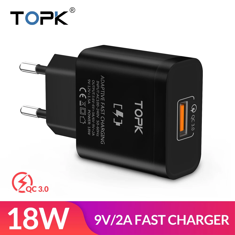TOPK 18W Quick Charge 3.0 Fast USB Charger For iPhone Samsung Xiaomi huawei Travel Wall EU Plug Mobile Phone Charger adapter
TOPK 18W Quick Charge 3.0 Fast USB Charger For iPhone Samsung Xiaomi huawei Travel Wall EU Plug Mobile Phone Charger adapter