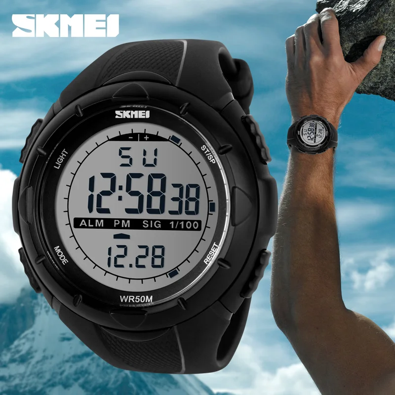 Мужские спортивные часы Skmei повседневные светодиодные цифровые военные для