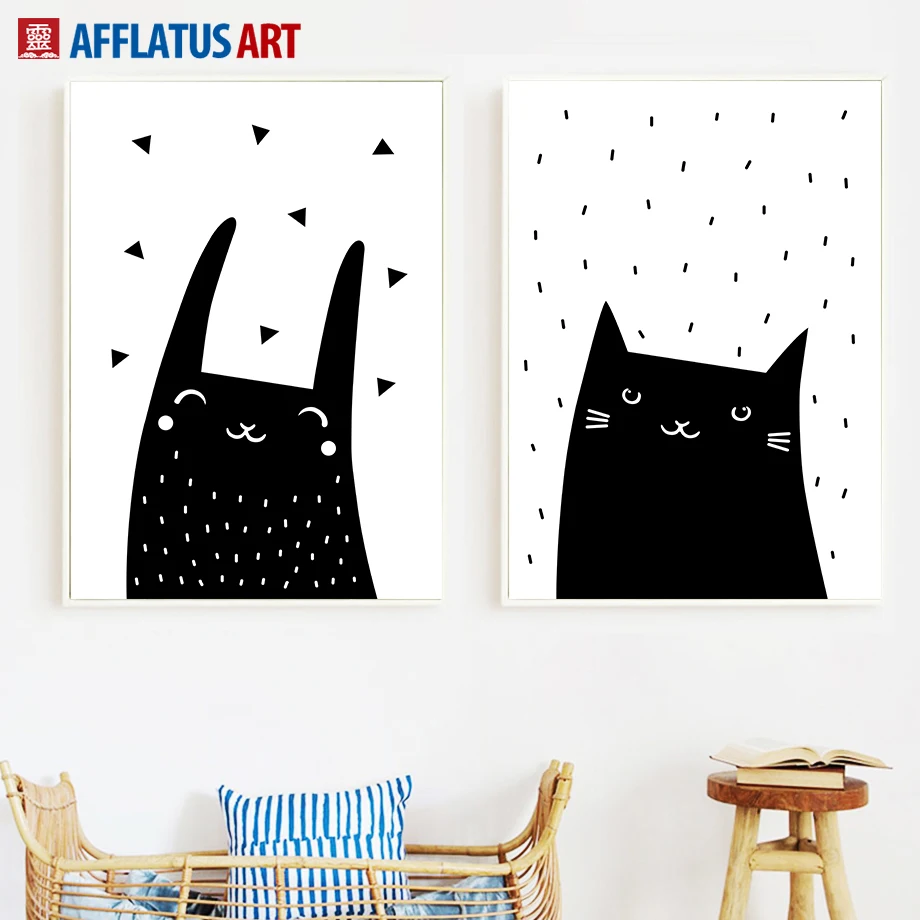 AFFLATUS Rabbit Cat Wall Art Canvas Painting Black White Nordic Posters And Prints Animals Wall Pictures For Kids Room Decor
AFFLATUS Rabbit Cat Wall Art Canvas Painting Black White Nordic Posters And Prints Animals Wall Pictures For Kids Room Decor