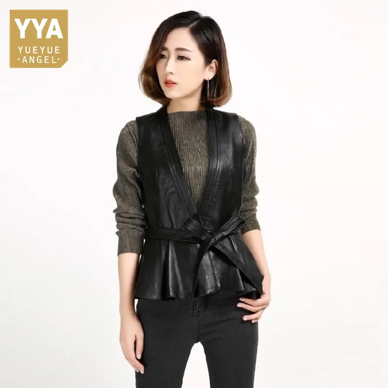 Spring New Sheepskin Real Leather Vest Slim Waist Genuine Leather Fashion Short Sashes Bow Ruched Sleeves Solid Black Jackets
Spring New Sheepskin Real Leather Vest Slim Waist Genuine Leather Fashion Short Sashes Bow Ruched Sleeves Solid Black Jackets