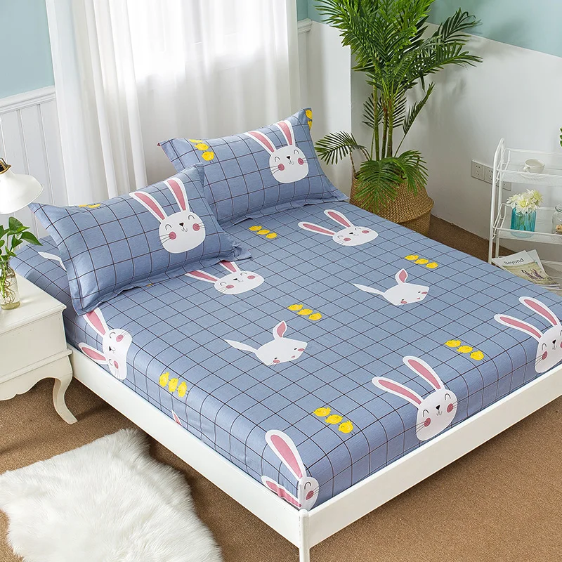 3-Pieces-Cute-Cartoon-Fitted-Sheet-Set-Lovely-Rabbit-Printed-Bed-Sheets-Single-Double-100%-Cotton-Bed-Sheet-with-Elastic-Band