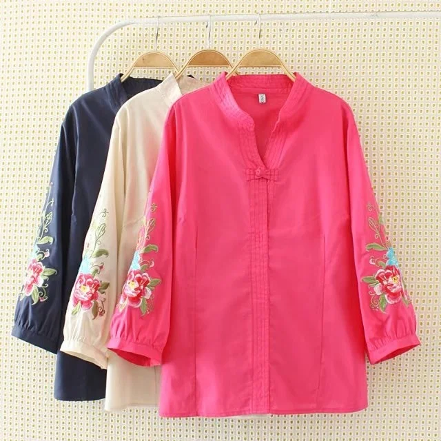 Large size women spring ladies loose plate buttons embroidered shirt sleeve shirt
Large size women spring ladies loose plate buttons embroidered shirt sleeve shirt