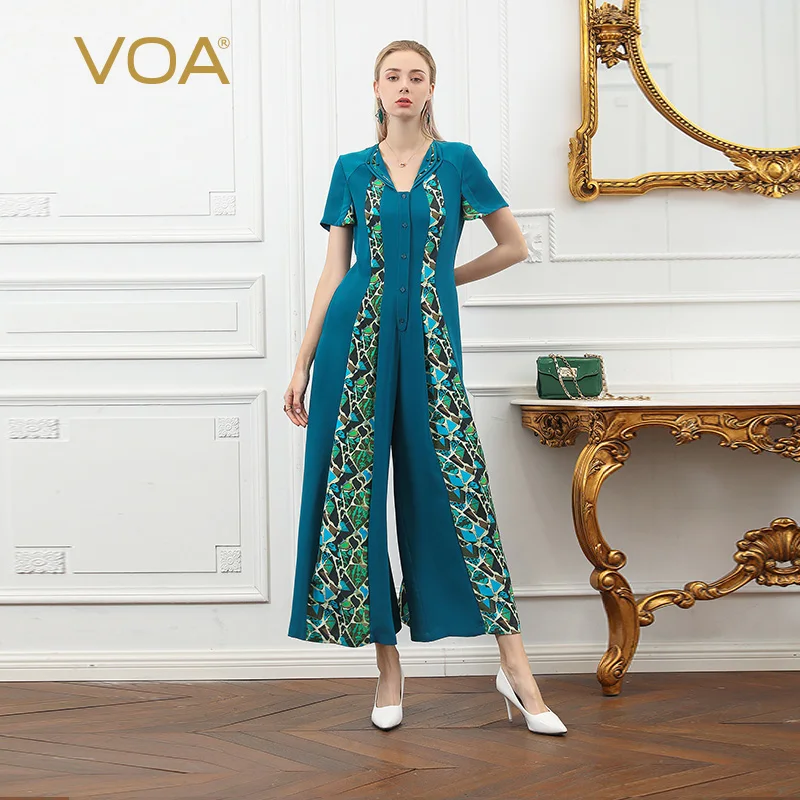 VOA 100% Silk Long Jumpsuits Women Summer Print Short Sleeve enteritos mujer verano Playsuit Ladies Bohemian Wide Leg Pants K679
VOA 100% Silk Long Jumpsuits Women Summer Print Short Sleeve enteritos mujer verano Playsuit Ladies Bohemian Wide Leg Pants K679