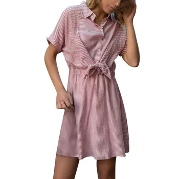 2019 Summer New Striped Lace Up Bow Shirt Dress Women Clothes Casual Short Sleeve Button Midi Dress Vestidos Female
2019 Summer New Striped Lace Up Bow Shirt Dress Women Clothes Casual Short Sleeve Button Midi Dress Vestidos Female