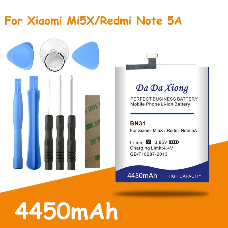 4850mAh BN31 Battery for Xiaomi Mi 5X Mi5X / Redmi Note 5A 5A pro Batteries for For Xiaomi Mi A1 / Redmi Y1 Li + free tools
4850mAh BN31 Battery for Xiaomi Mi 5X Mi5X / Redmi Note 5A 5A pro Batteries for For Xiaomi Mi A1 / Redmi Y1 Li + free tools