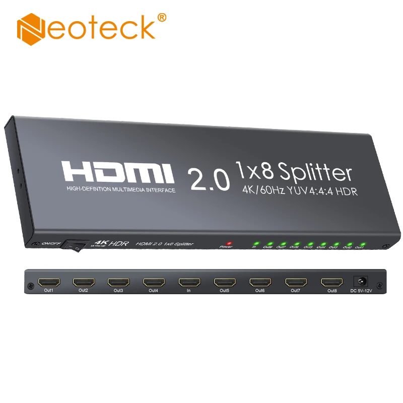 Neoteck 1 в 8 Выход HDMI-совместимый 2 0 сплиттер поддержка 4K/60Hz YUV 4:4:4 HDR