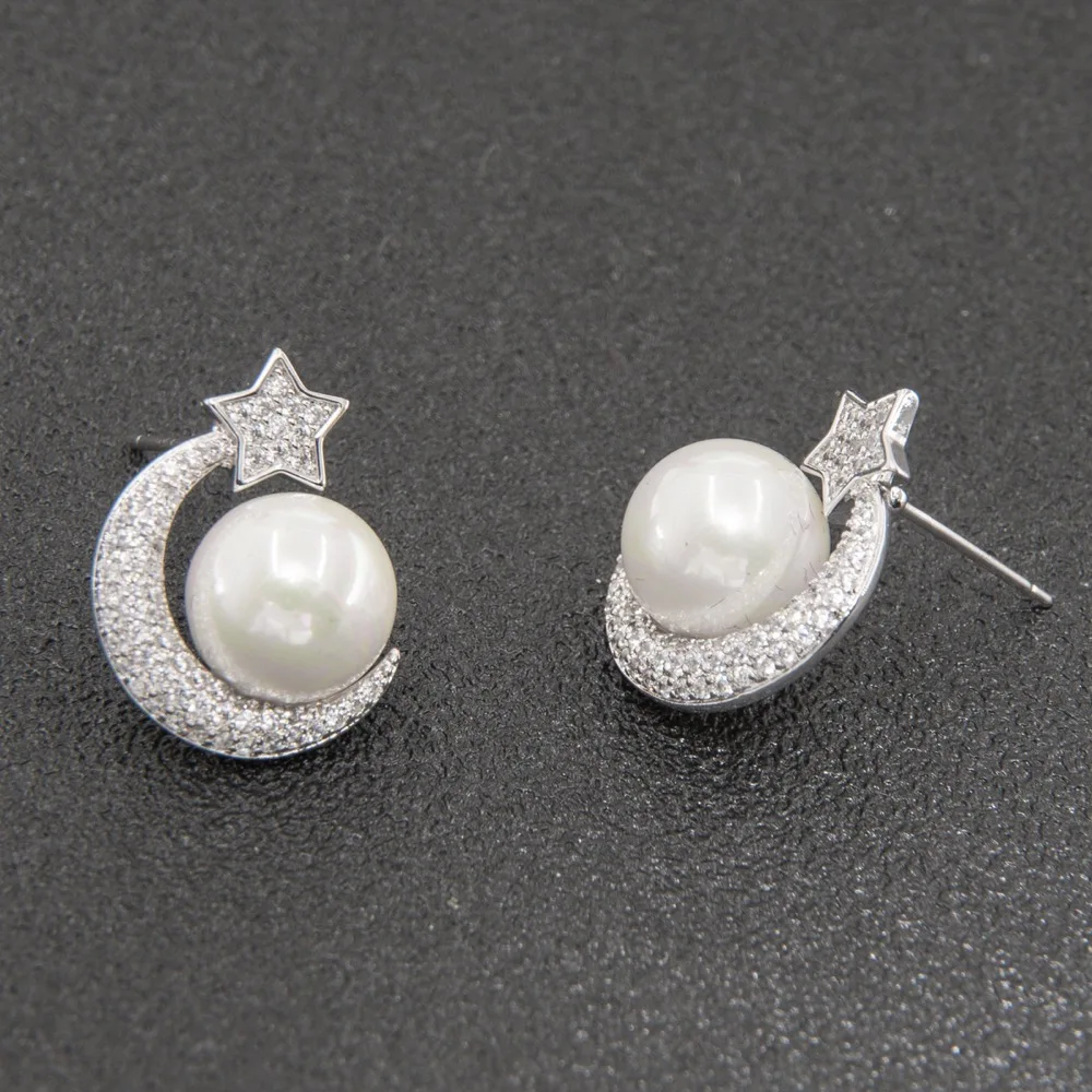Crystal Cubic Zirconia CZ Copper Pearl Star Moon Stud Earring for Women Girl Pierced Earring Pin CE10339
Crystal Cubic Zirconia CZ Copper Pearl Star Moon Stud Earring for Women Girl Pierced Earring Pin CE10339