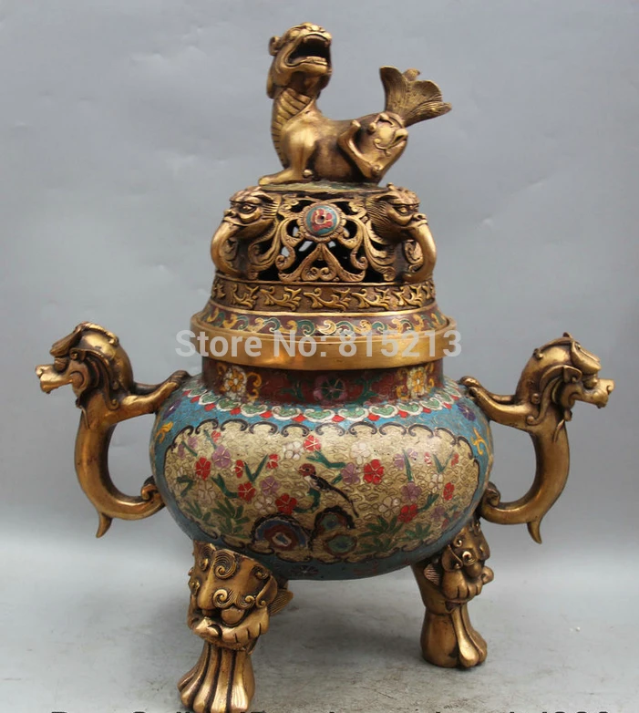bi001105 18" Marked China Cloisonne Bronze Gild 3 Foot lion handle Incense Burner Censer
bi001105 18" Marked China Cloisonne Bronze Gild 3 Foot lion handle Incense Burner Censer