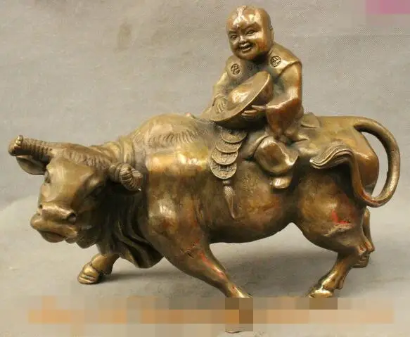 S02681 Folk Chinese Bronze Wealth YuanBao Coin Child Riding Year Zodiac Bull Ox Statue B0403
S02681 Folk Chinese Bronze Wealth YuanBao Coin Child Riding Year Zodiac Bull Ox Statue B0403