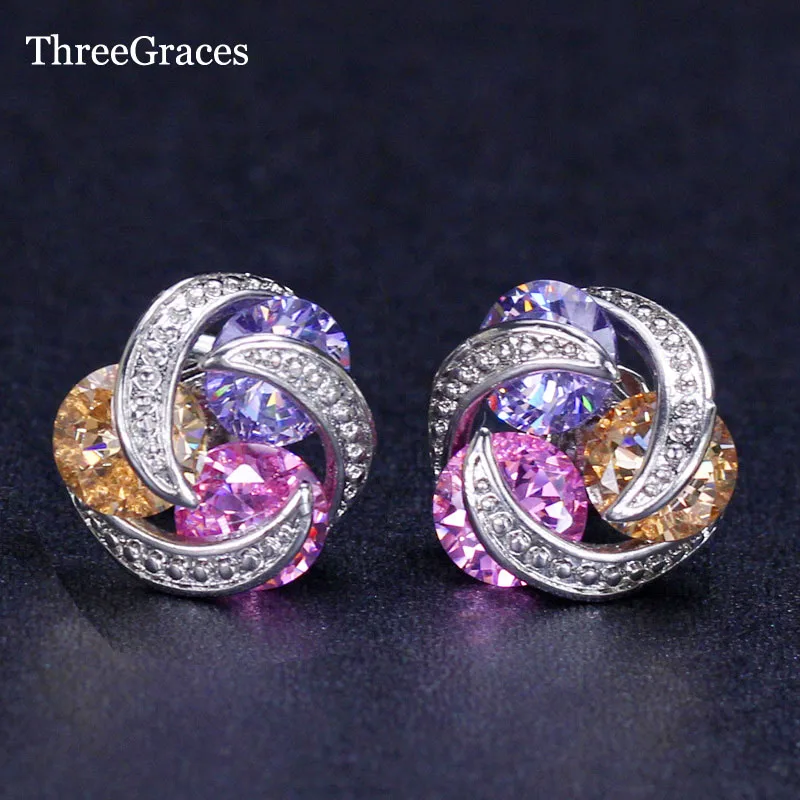 ThreeGraces Unique Design White Gold Color Settting Champagne Purple Pink Cubic Zirconia Stone Women Fashion Knot Earrings ER129
ThreeGraces Unique Design White Gold Color Settting Champagne Purple Pink Cubic Zirconia Stone Women Fashion Knot Earrings ER129