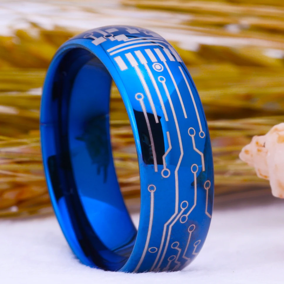 Романтическое модное свадебное кольцо для влюбленных синее вольфрамовое