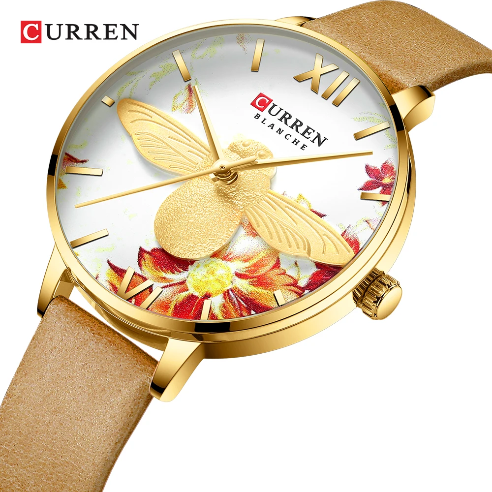 CURREN Women Watch Luxury Stylish Golden Flower 3D Bee Pattern Analog Leather Band Quartz Wrist Women's Watches Relogio Feminino
CURREN Women Watch Luxury Stylish Golden Flower 3D Bee Pattern Analog Leather Band Quartz Wrist Women's Watches Relogio Feminino