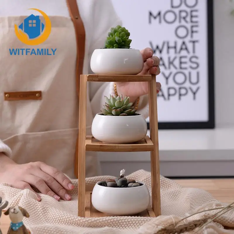 3 Bonsai Planters with 3-Tier Bamboo Shelf Home Garden Decor 1 Set Modern Minimalist White Ceramic Flowerpot Succulent Plant Pot
3 Bonsai Planters with 3-Tier Bamboo Shelf Home Garden Decor 1 Set Modern Minimalist White Ceramic Flowerpot Succulent Plant Pot