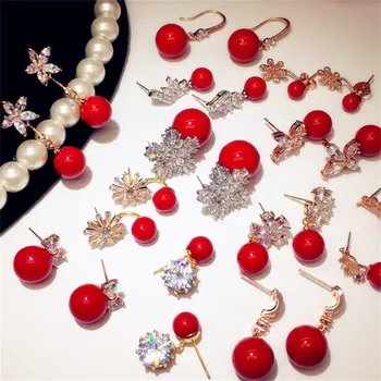 

Drop Earrings For Women S925 Silver Red Freshwater Pearls Fine Jewelry Cubic Zirconia Brincos Bridal Wedding Temperament Bijoux