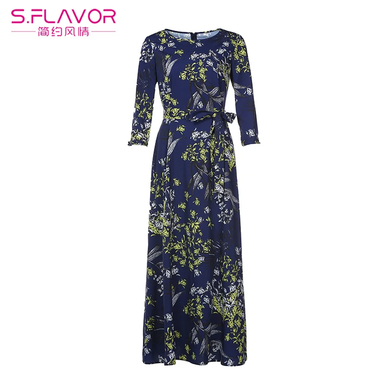 S.FLAVOR Autumn Women long dress Elegant O-neck three quarter sleeve maxi dress Women Vintage print party vestidos with belt
S.FLAVOR Autumn Women long dress Elegant O-neck three quarter sleeve maxi dress Women Vintage print party vestidos with belt