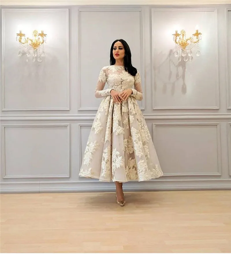 Dubai Muslim Short Evening Dress Lace Jewel Neck Full Sleeves Tea Length Formal Party Dresses Evening Gowns Vestidos
Dubai Muslim Short Evening Dress Lace Jewel Neck Full Sleeves Tea Length Formal Party Dresses Evening Gowns Vestidos