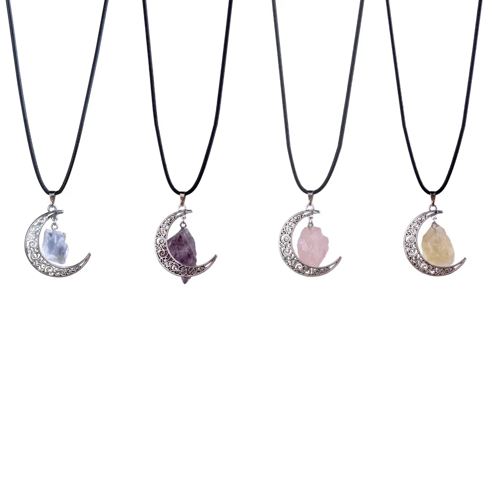 Popular Pink Natural Stone Pendant Necklaces Vintage Moon Necklace Irregular Fluorite Crystals Chains Jewelry For Woman Gift 
Popular Pink Natural Stone Pendant Necklaces Vintage Moon Necklace Irregular Fluorite Crystals Chains Jewelry For Woman Gift