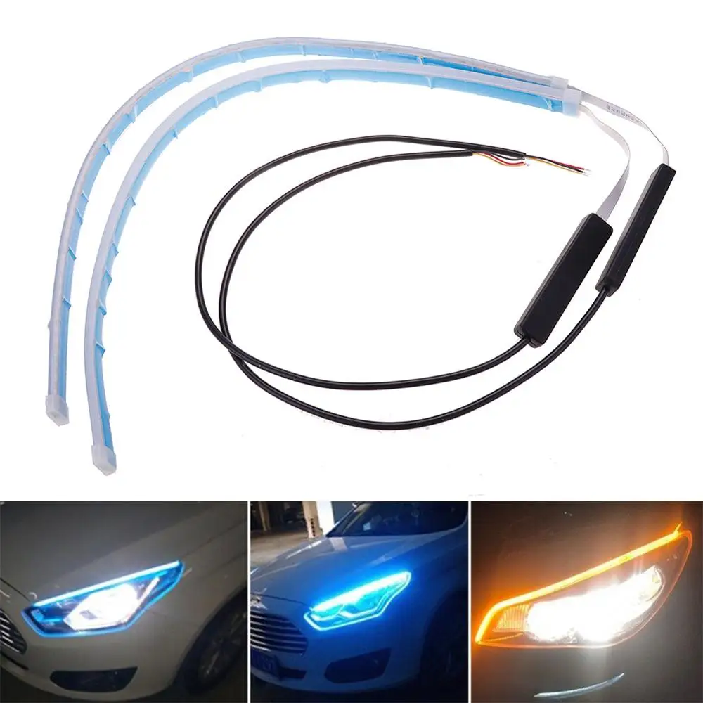 New 2pcs Ultrafine Cars DRL LED Daytime Running Lights White Turn Signal Yellow Guide Strip for Headlight Assembly Drop Shipping
New 2pcs Ultrafine Cars DRL LED Daytime Running Lights White Turn Signal Yellow Guide Strip for Headlight Assembly Drop Shipping