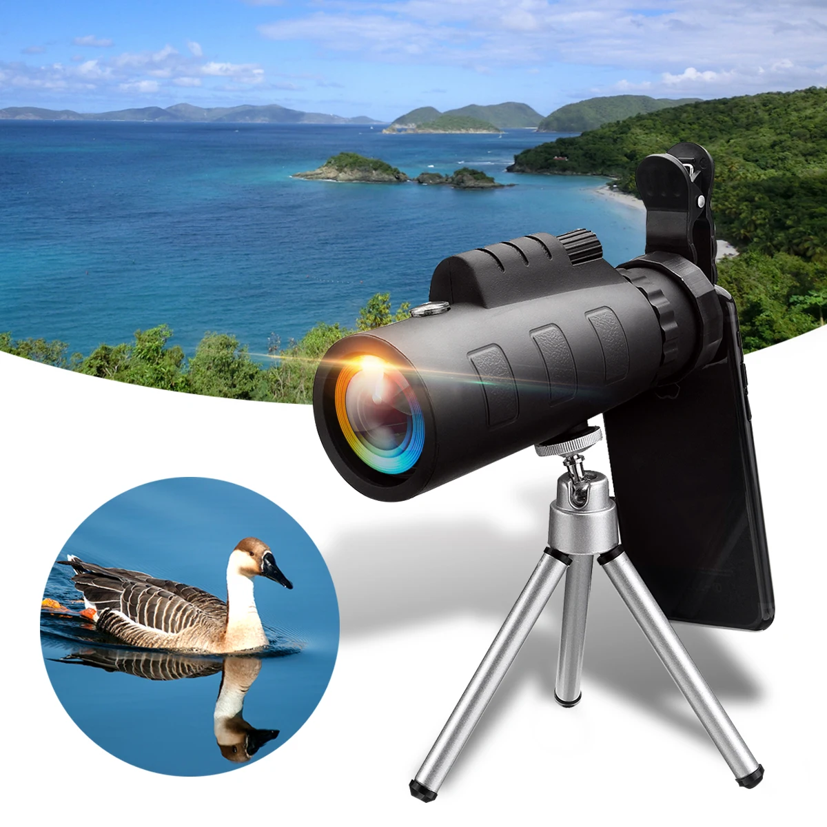 SGODDE 50X60 BAK4 Monocular Telescope HD Zoom Optical Lens Night Vision Camera + Phone Clip Tripod For iPhone XR for Samsung S9
SGODDE 50X60 BAK4 Monocular Telescope HD Zoom Optical Lens Night Vision Camera + Phone Clip Tripod For iPhone XR for Samsung S9