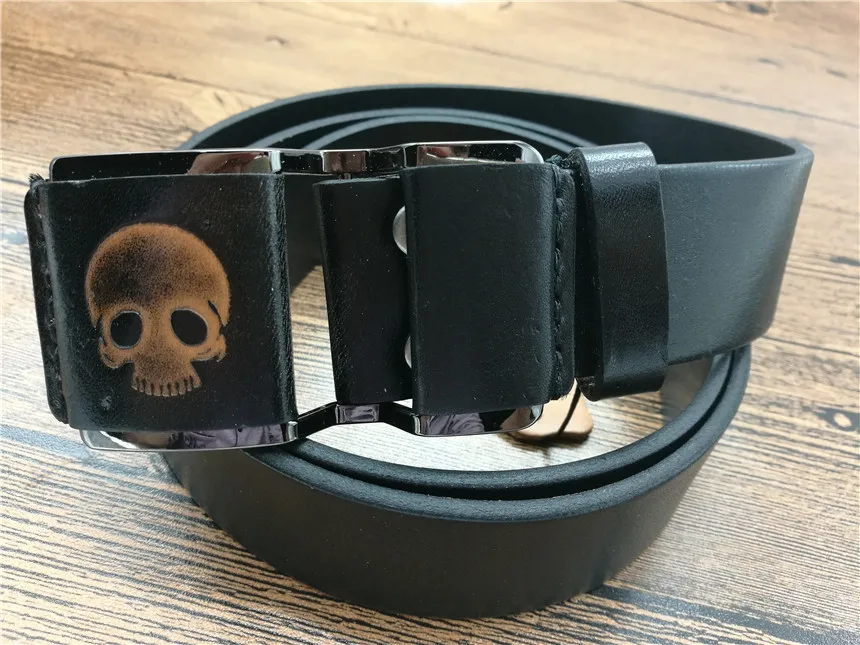 

2016 Belt Cummerbunds Real Leather 38mm skull Buckle Belt Black Designer Belt For Men High Quality