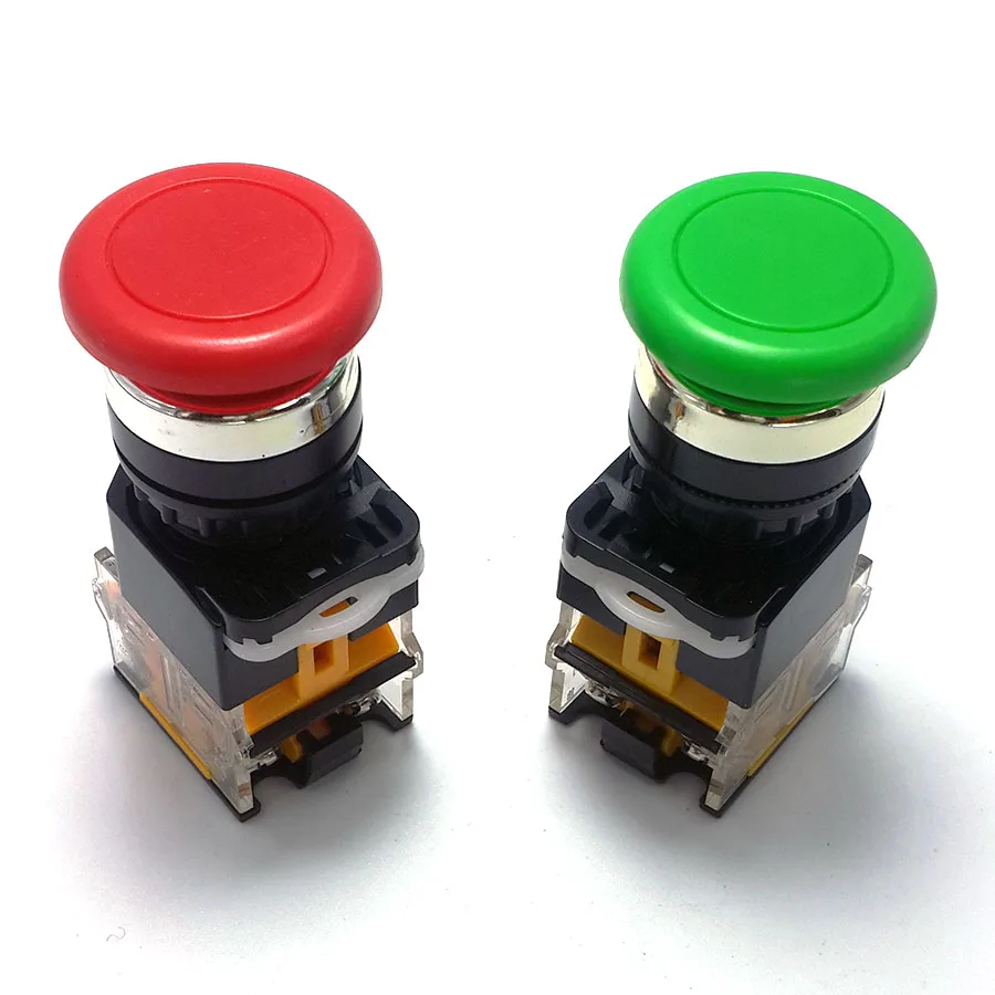 Momentary mushroom head switch push button switch reset switch each lot include one red and one green 2NO, 2NC or 1NO 1NC
Momentary mushroom head switch push button switch reset switch each lot include one red and one green 2NO, 2NC or 1NO 1NC