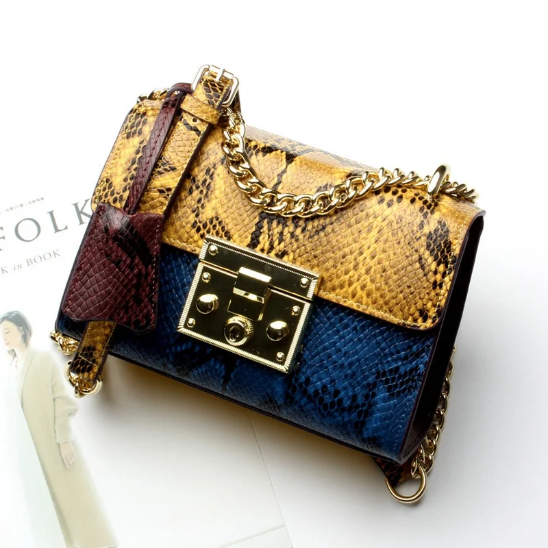 Serpentine Cow Leather Women Hit Color Flap Bag Female Fashion Stitching Shoulder Crossbody Bag Colourful Chain Lock Handbag
Serpentine Cow Leather Women Hit Color Flap Bag Female Fashion Stitching Shoulder Crossbody Bag Colourful Chain Lock Handbag