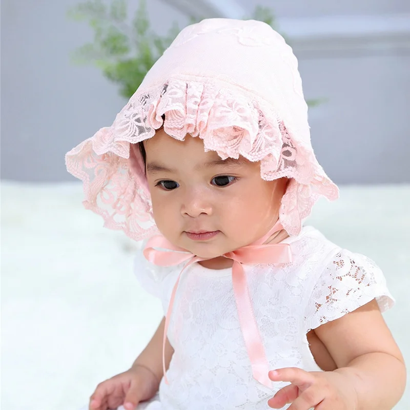 Cute Lace Baby Girls Hat White Pink Princess Hat For Baby Girls Flower Embroidery Infant Beanie Hat First Brithday Gift Autumn (4)