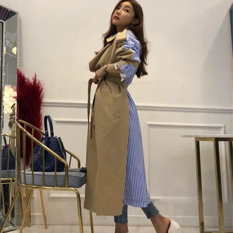 Striped Patchwork Windbreaker For Women Long Sleeve Lace Up Trench Coat Female Korean Fashion 2019 Autumn Oversized
Striped Patchwork Windbreaker For Women Long Sleeve Lace Up Trench Coat Female Korean Fashion 2019 Autumn Oversized