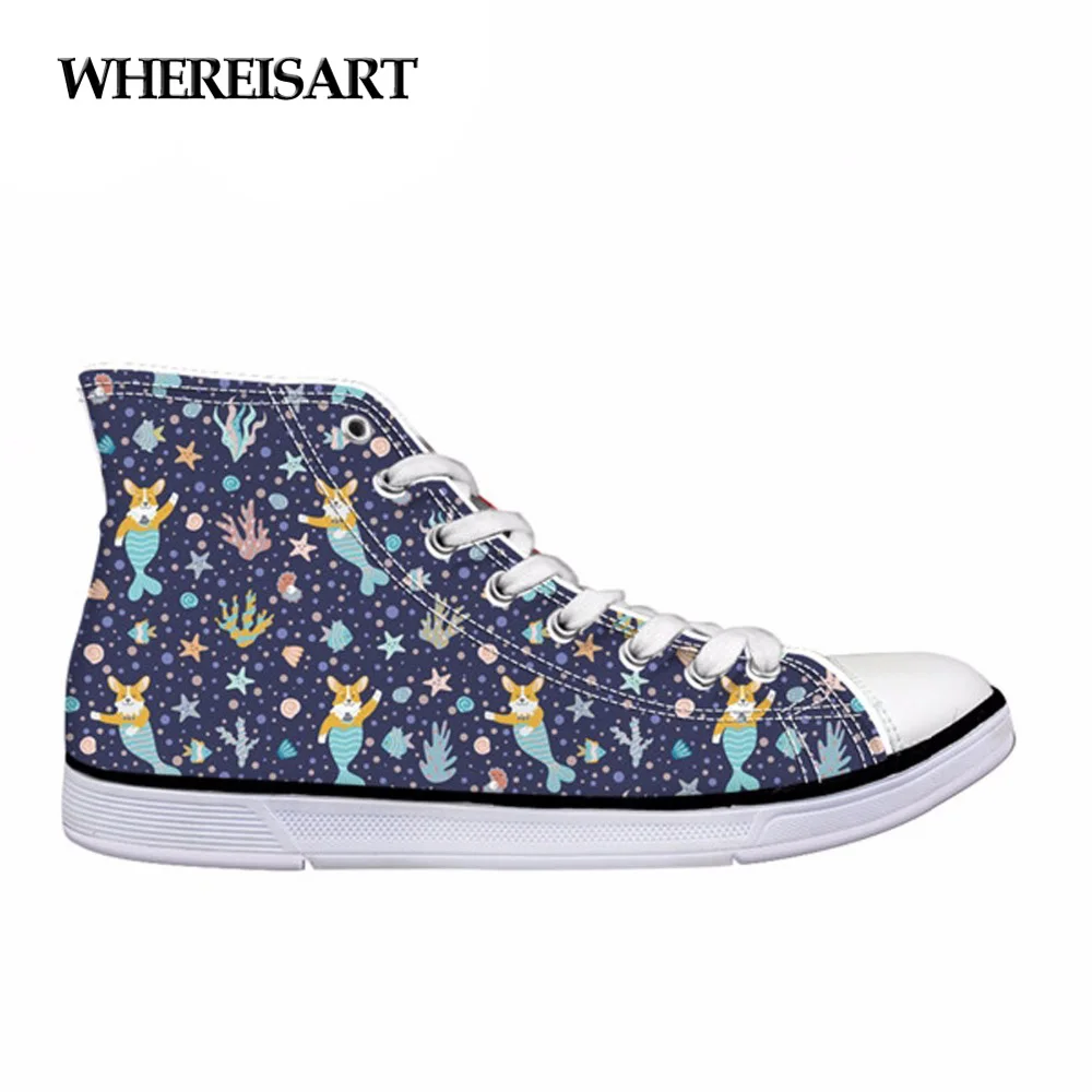 WHEREISART Cute Corgi Mermaid Printed Women Vulcanize Shoes Flats High Top Casual Canvas Shoes for Female Lace-up Sneakers Shoe
WHEREISART Cute Corgi Mermaid Printed Women Vulcanize Shoes Flats High Top Casual Canvas Shoes for Female Lace-up Sneakers Shoe