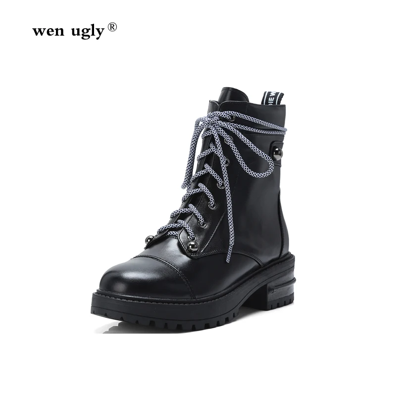 wen ugly Fashion shoes women's Martin boots leather round head motorcycle boots 2018 new short boots platform large size 35-41
wen ugly Fashion shoes women's Martin boots leather round head motorcycle boots 2018 new short boots platform large size 35-41
