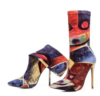 Rihana Women Candy Colors Stretch Fabric Ankle Boots Pointed Toe High Heels Shoes Printed Long Boots Big size 35-42 botas mujer
Rihana Women Candy Colors Stretch Fabric Ankle Boots Pointed Toe High Heels Shoes Printed Long Boots Big size 35-42 botas mujer