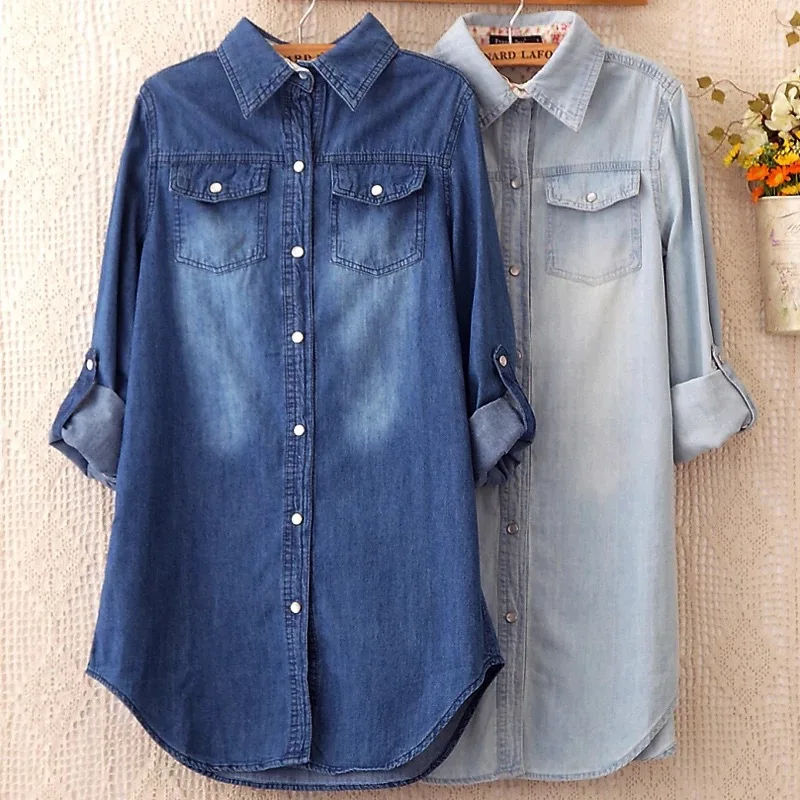 2018 Summer Female Denim Long Shirts Feminina Women Casual Cotton Jean Blouse Women 'S Tops Turn -Down Pockets Light Blue
2018 Summer Female Denim Long Shirts Feminina Women Casual Cotton Jean Blouse Women 'S Tops Turn -Down Pockets Light Blue