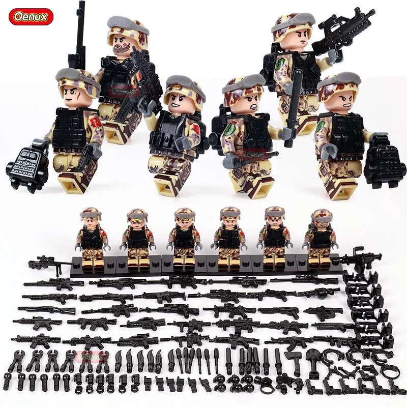 Oenux 6pcs/set Military Camouflage Army Soldiers Building Block SWAT Police Special Forces Figures Brick MOC Toy For Kids Gifts
Oenux 6pcs/set Military Camouflage Army Soldiers Building Block SWAT Police Special Forces Figures Brick MOC Toy For Kids Gifts