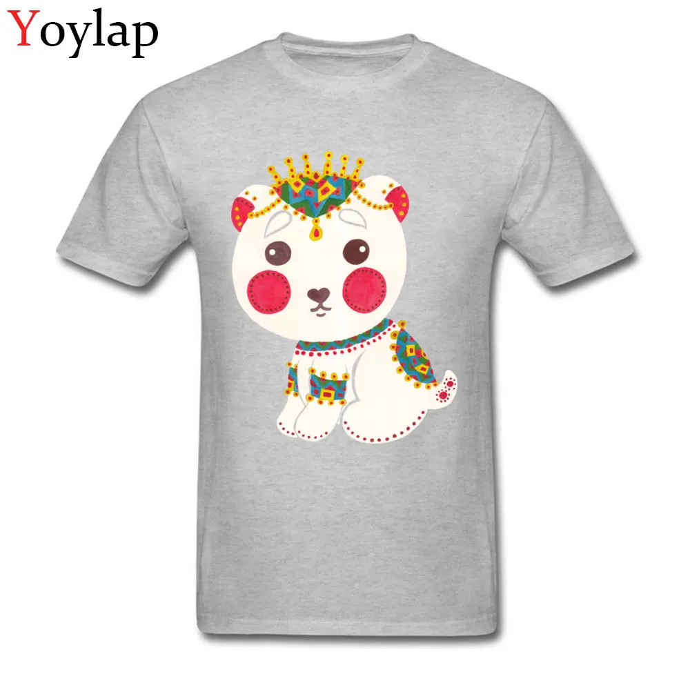 Male Tops Shirts Prevailing Printed On T-shirts 100% Cotton O-Neck Short Sleeve Personalized The Ethnic Polar Bear Clothing Shirt grey