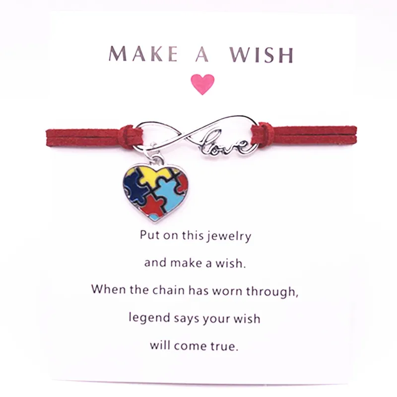Heart Enamel Autism Awareness Jigsaw Puzzle Piece Charm Wish Card Bracelet Infinite Love Korean Velvet Leather Bracelet & Bangle
Heart Enamel Autism Awareness Jigsaw Puzzle Piece Charm Wish Card Bracelet Infinite Love Korean Velvet Leather Bracelet & Bangle