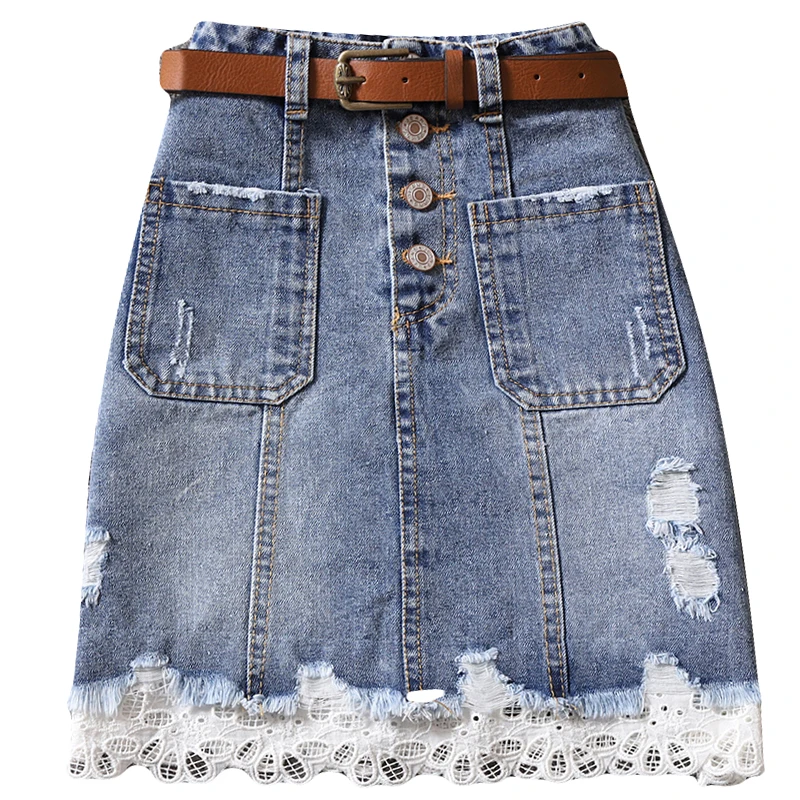 denim skirt 2019 summer new fashion women high waist hole lace stitching a-line package hip jeans skirt
denim skirt 2019 summer new fashion women high waist hole lace stitching a-line package hip jeans skirt