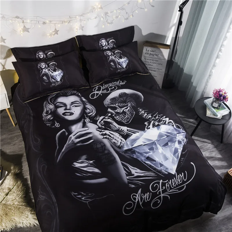 Marilyn Monroe Skull Black Bedding Set Duvet Cover Bedding