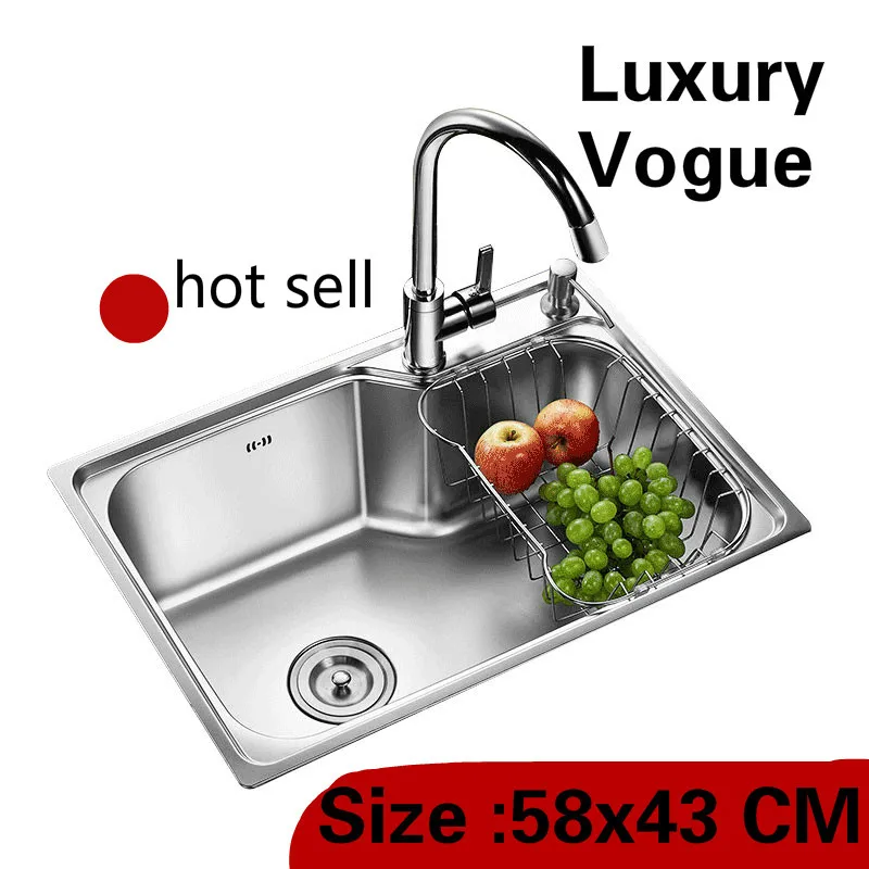 

Free shipping Apartment luxury kitchen single trough sink vogue do the dishes 304 stainless steel hot sell small 58x43 CM