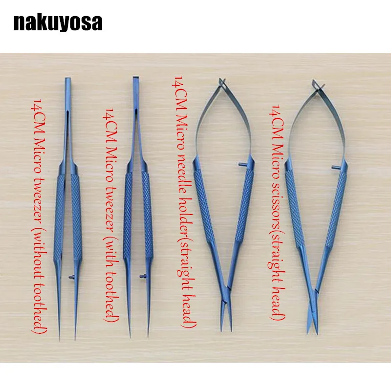 14cm Titanium alloy ophthalmic microsurgical instruments Needle Holder Micro scissors Tweezers hand surgery 4pcs/set
14cm Titanium alloy ophthalmic microsurgical instruments Needle Holder Micro scissors Tweezers hand surgery 4pcs/set