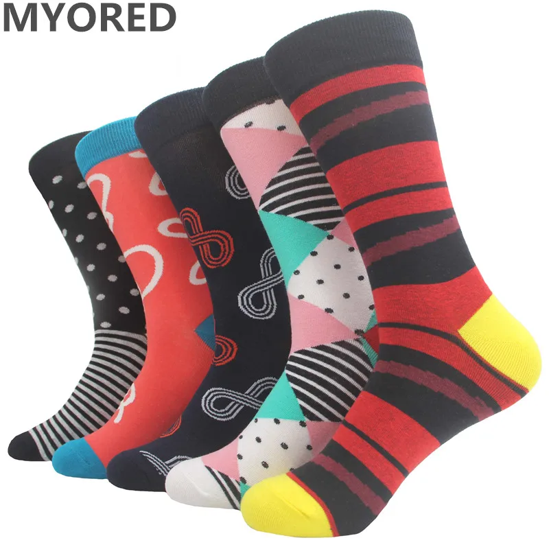 Image USA New Styles happy sock Men s colorful combed cotton socks wedding gift socks for classical business dressing (3pairs lot )