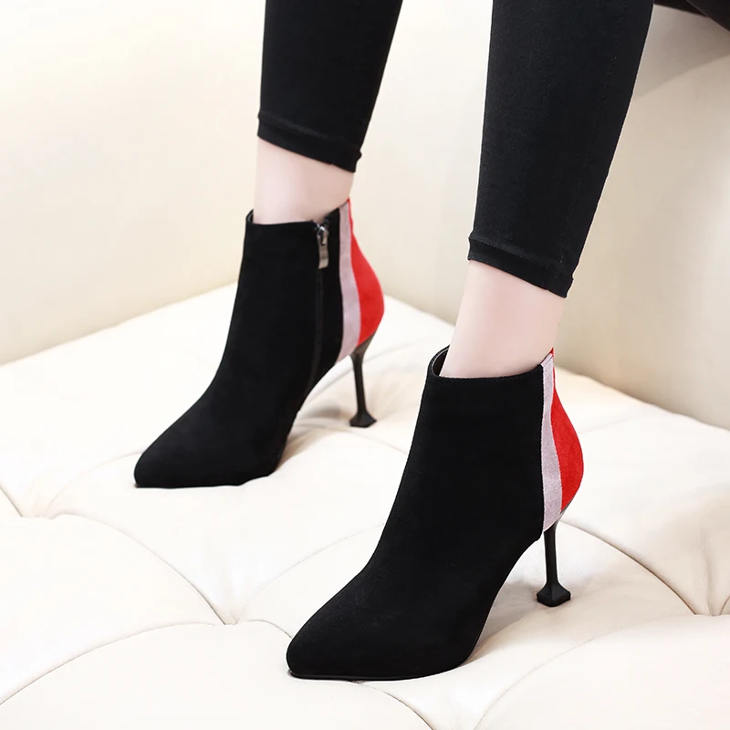 Pointed Toe Sexy High Heels Mixed Color Ankle Boots Women Brand Designer Party Dress Flock Leather Short Boots Shoes CH-A0105
Pointed Toe Sexy High Heels Mixed Color Ankle Boots Women Brand Designer Party Dress Flock Leather Short Boots Shoes CH-A0105