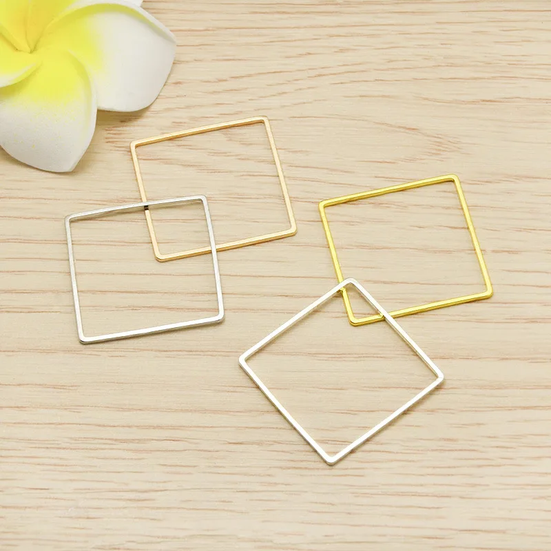 50pcs/lot 25*1mm Gold silver Closed Square hollow Charms Connector Simple handmade craft tag pendants jewelry DIY material | Украшения и
