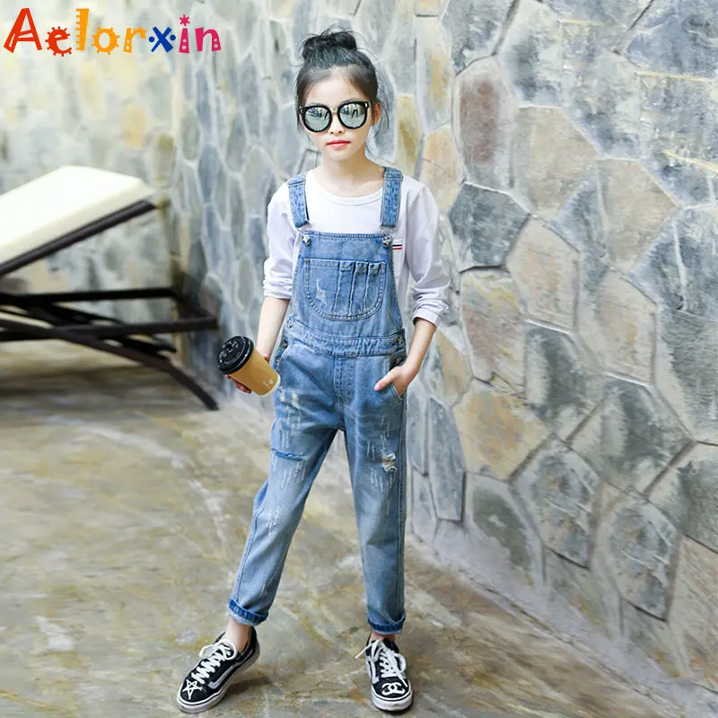 3T-13 Yrs Kids Baby Girls Denim Bib Pants Overalls Jean Outfits Sleeveless Denim Jumpsuit Outfits Autumn Baby Girls Clothes