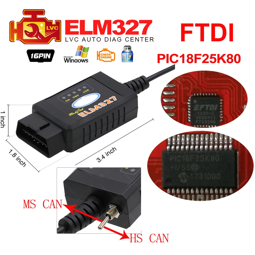 Pic18f25k80 For Ford ELM327 USB FTDI chip with switch For Forscan HS CAN/MS CAN car diagnostic Tool & ELM 327 Bluetooth Version
Pic18f25k80 For Ford ELM327 USB FTDI chip with switch For Forscan HS CAN/MS CAN car diagnostic Tool & ELM 327 Bluetooth Version
