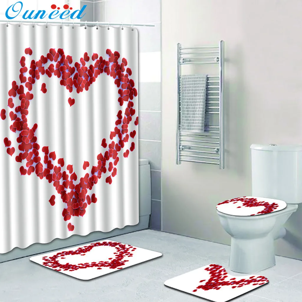 Ouneed 4PCS Love heart print Bathroom Shower Curtain set Non Slip pattern Toilet Shower curtains Cover Mat set dropshipping 2019
Ouneed 4PCS Love heart print Bathroom Shower Curtain set Non Slip pattern Toilet Shower curtains Cover Mat set dropshipping 2019