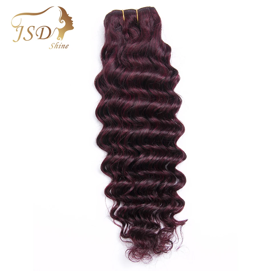 Фото JSDshine Burgundy Hair Extensions Deep Wave 1 PC 99J Brazilian Human Bundle 8&quot-26" Non Remy Red Free Shipping | Шиньоны и