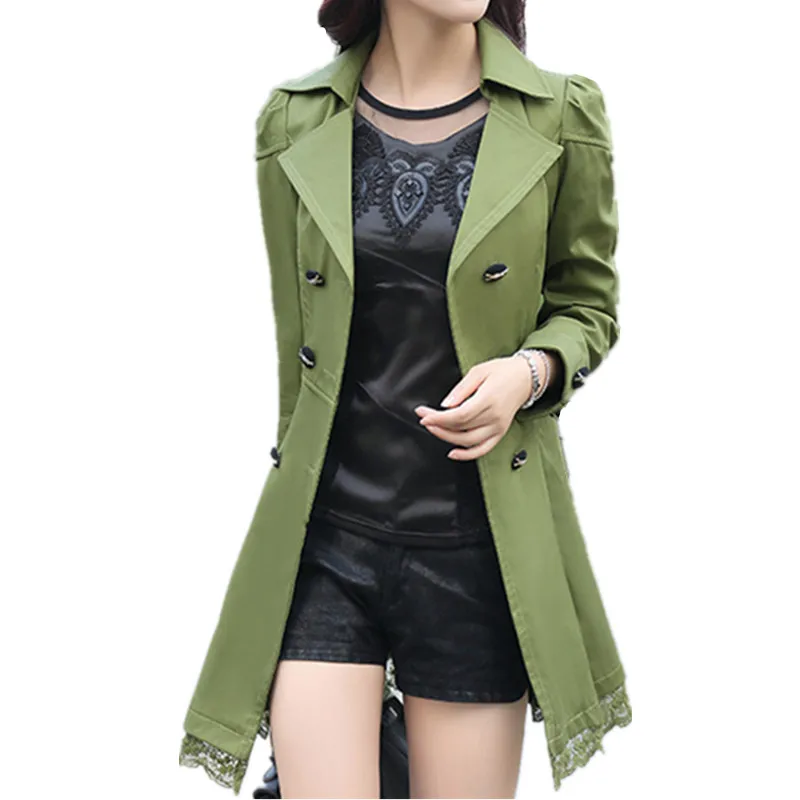 2018 fashion female spring slim trench coat / women's lace lap style solid colour double breasted long coat / size M-XXXL
2018 fashion female spring slim trench coat / women's lace lap style solid colour double breasted long coat / size M-XXXL