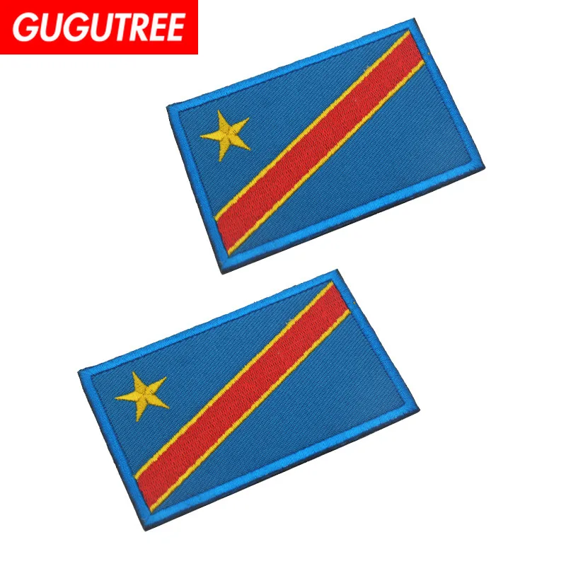 

GUGUTREE embroidery HOOK&LOOP Congo flag patch national flag patches badges applique patches for clothing AD-333