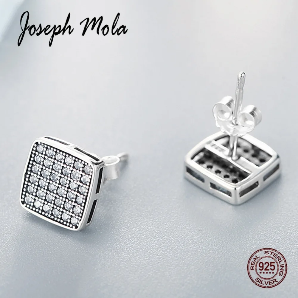 Joseph Mola 925 Sterling Silver Square Clear CZ Stone Tiny Stud Earrings for Women Party Fine Jewelry Simple Geometric Desgin | Украшения и