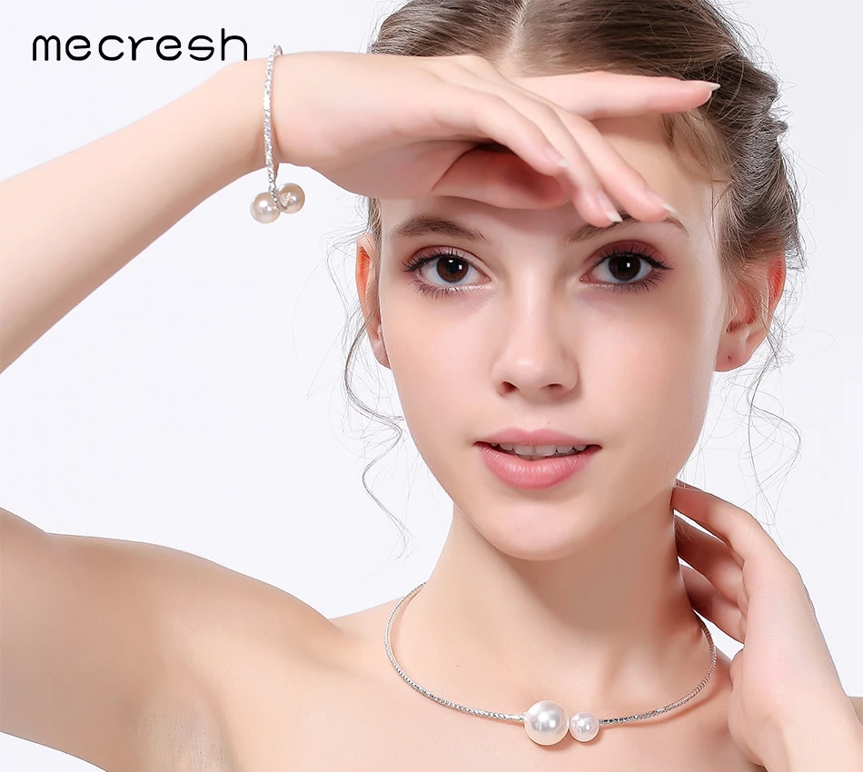 Mecresh Simple Simulated Pearl Bridal Jewelry Sets Crystal Fashion Wedding Jewelry Necklace Bracelet Sets for Women MTL415 25